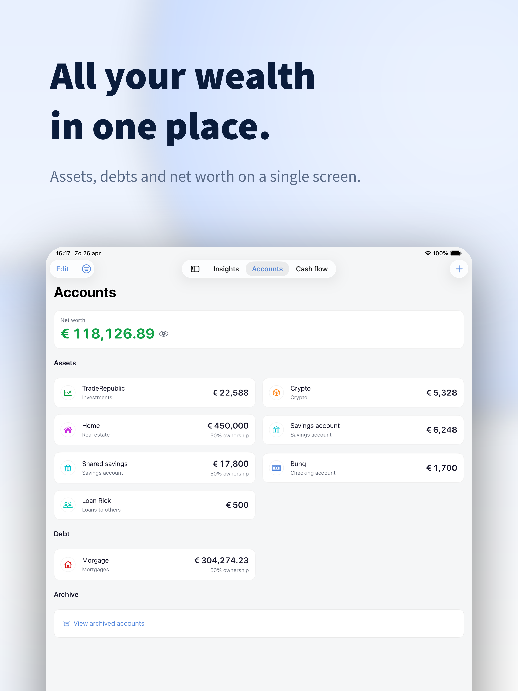 portfx on iPad — expanded dashboard